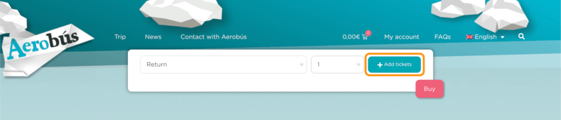 Aerobus公式サイトのトップページで「Add tickets」をクリック