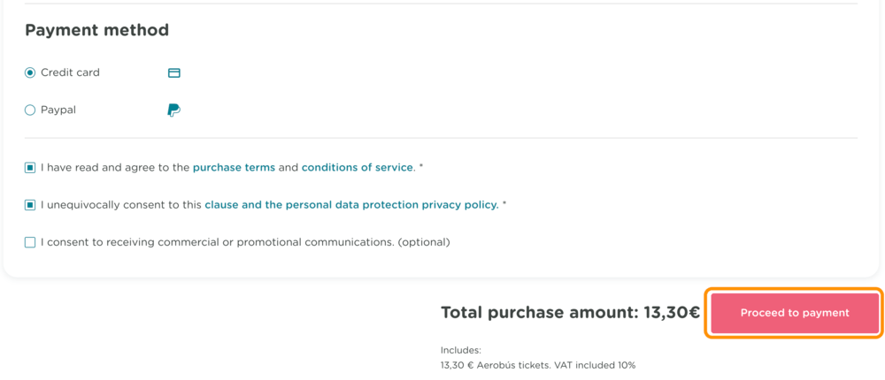 「Proceed to payment」ボタン