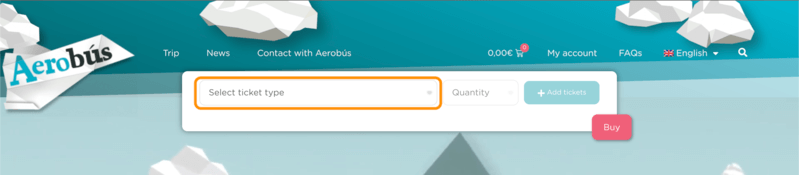 Aerobus公式サイトのトップページで「Select ticket type」をクリック