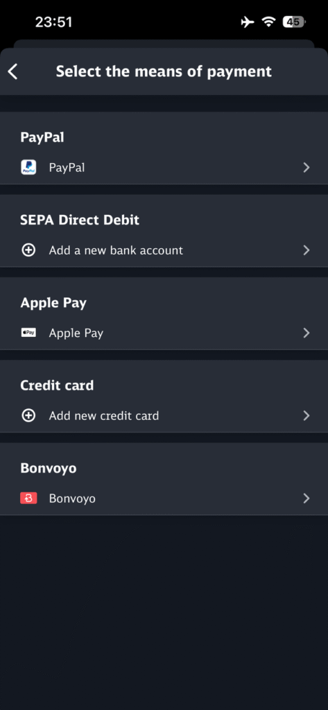 支払い方法選択画面