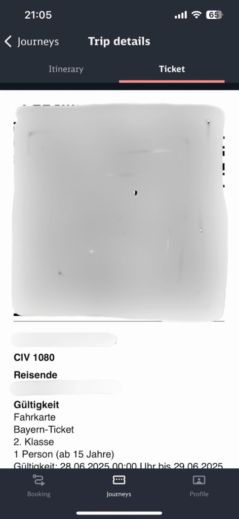 DB Navigatorアプリに表示されるQRコード