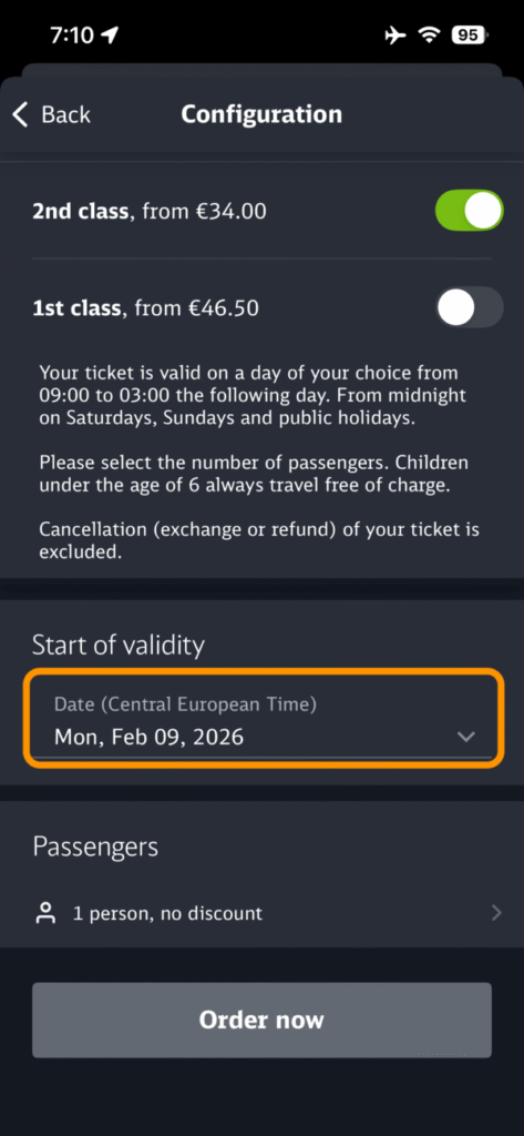 「Date (Central European Time)」ボタン