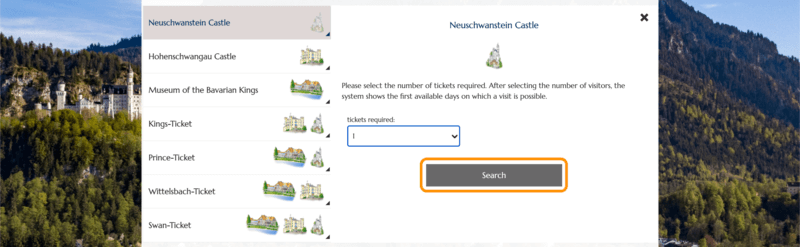 人数選択後の画面と「Search」ボタン