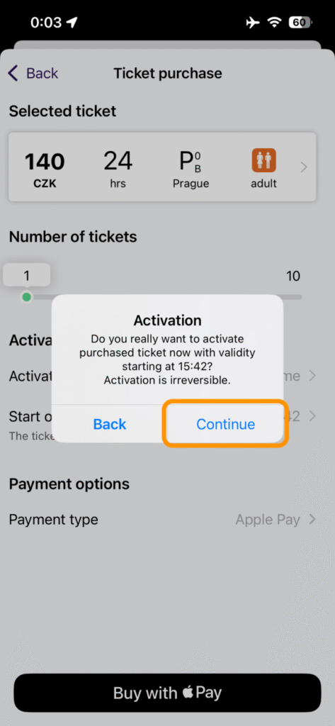 購入ボタンタップ後の内容確認ポップアップ