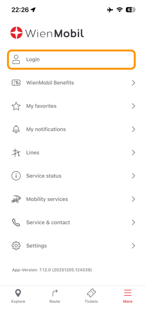 WienMobilアプリのログインボタン