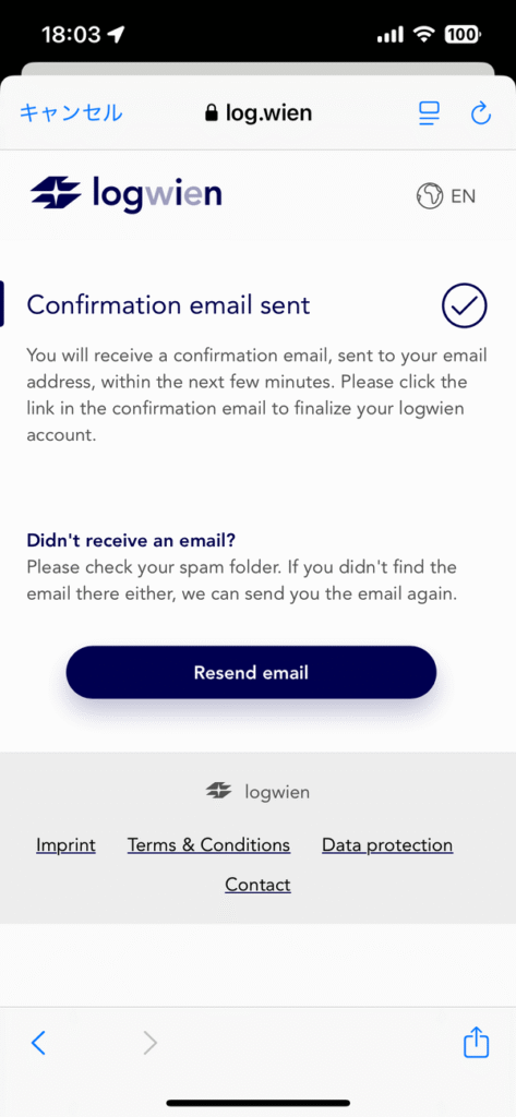 「Register」ボタンタップ後の画面
