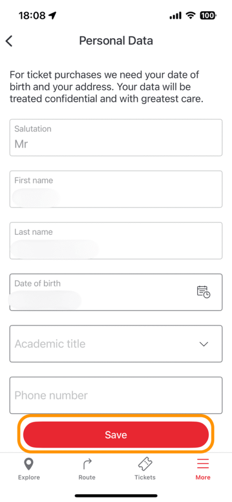 生年月日入力後の「Save」ボタン