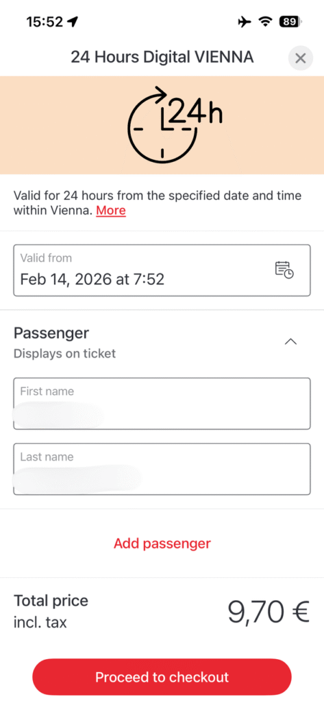 24時間チケットの詳細選択画面