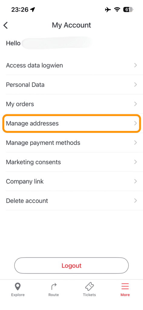 「Manage addresses」ボタン