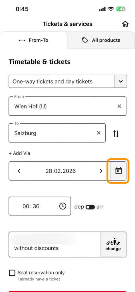 日付選択のカレンダーアイコン