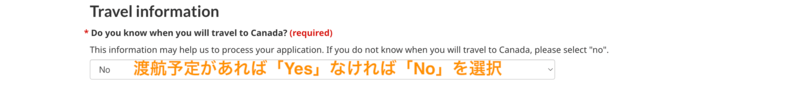 カナダへの渡航予定に関する質問