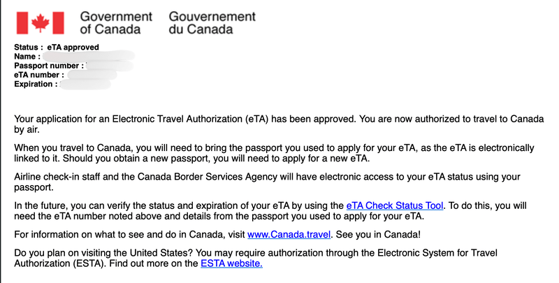 eTA申請後の承認メール