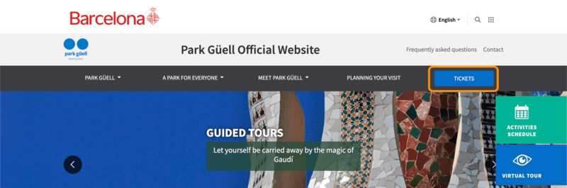 グエル公園の公式サイトトップページ