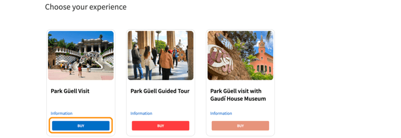 グエル公園公式サイトののチケット選択画面