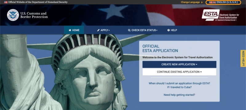 ESTAトップページの言語選択メニュー(1)