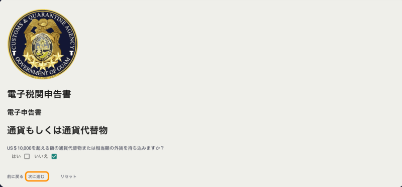 通貨申告に関する画面