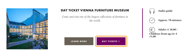 王宮家具博物館のチケット選択画面