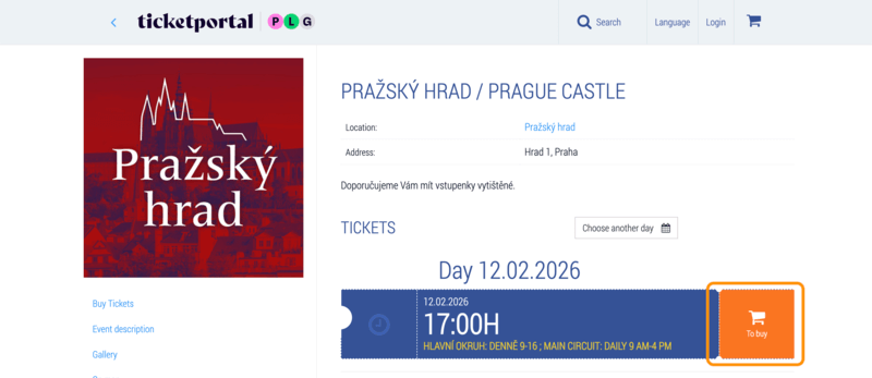 プラハ城チケット日付選択後の画面