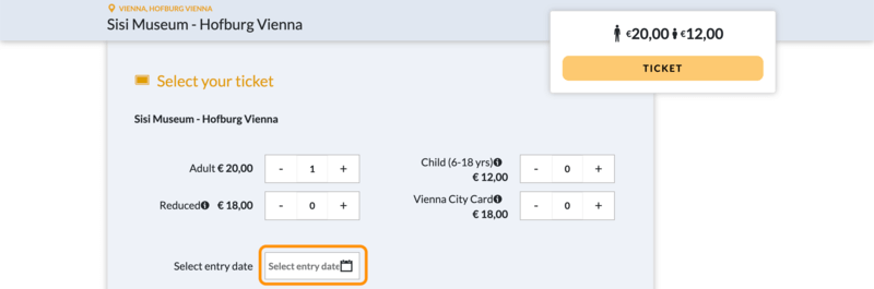 シシィ博物館チケットの日付選択画面