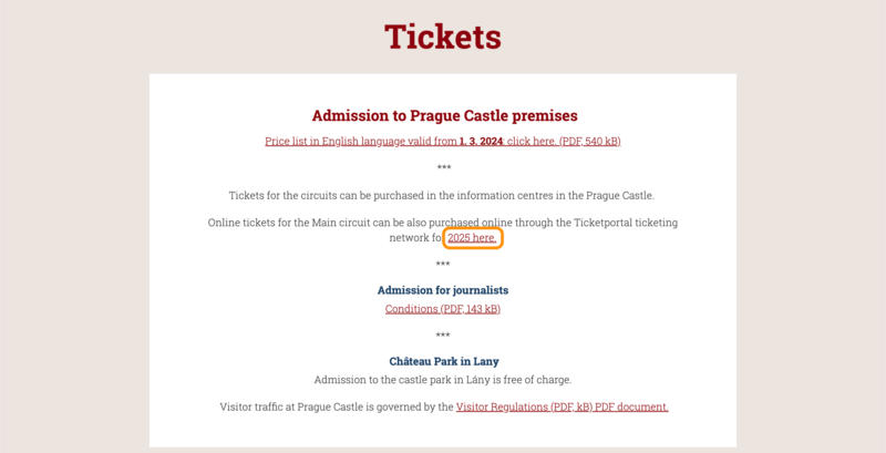 プラハ城オンライン予約リンク