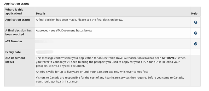 eTAステータス確認画面(承認済みの例)
