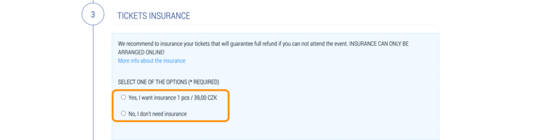 プラハ城の返金保証オプション画面