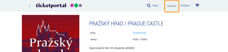 Ticketportalトップページの言語選択ボタン（1）