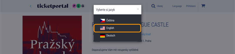Ticketportalトップページの言語選択ボタン（2）