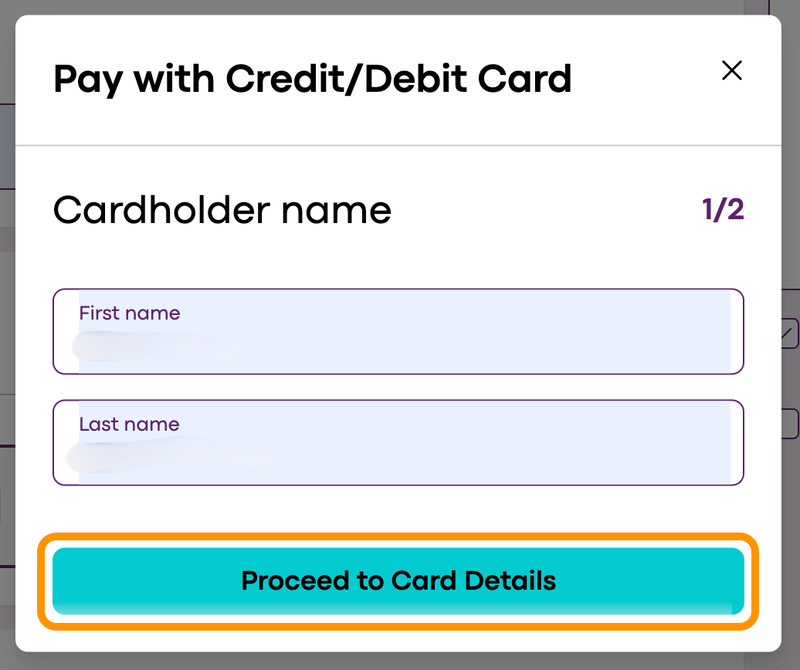 「Proceed to Card Details」ボタン