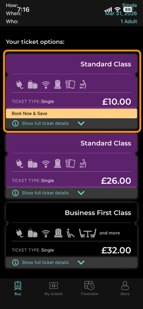 チケット選択画面