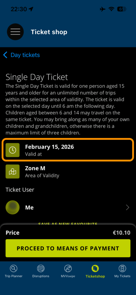 Single Day Ticketの詳細選択画面（1）