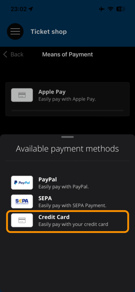 クレジットカード選択画面