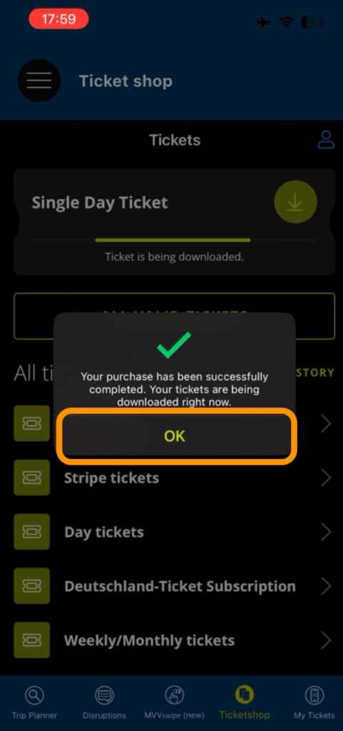 チケット購入完了ポップアップ