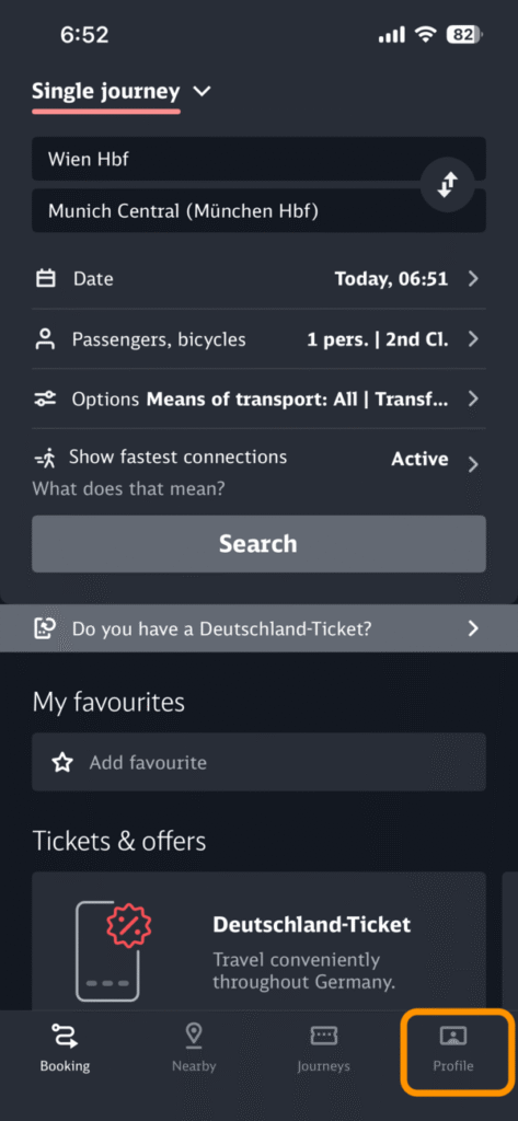 DB Navigatorアプリのトップ画面