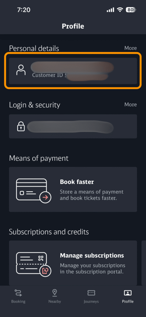 Profileタブの「Personal details」エリア