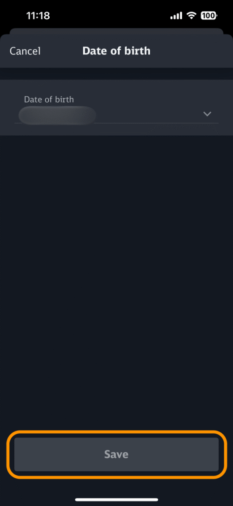 生年月日入力後の「Save」ボタン