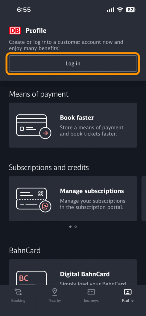 DB Navigatorアプリのログインボタン