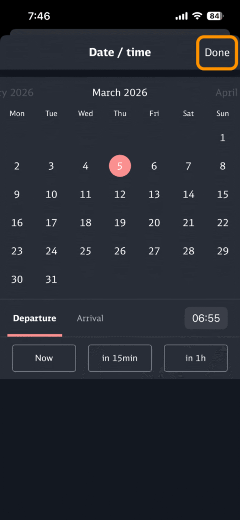 日付・時間選択のカレンダー画面