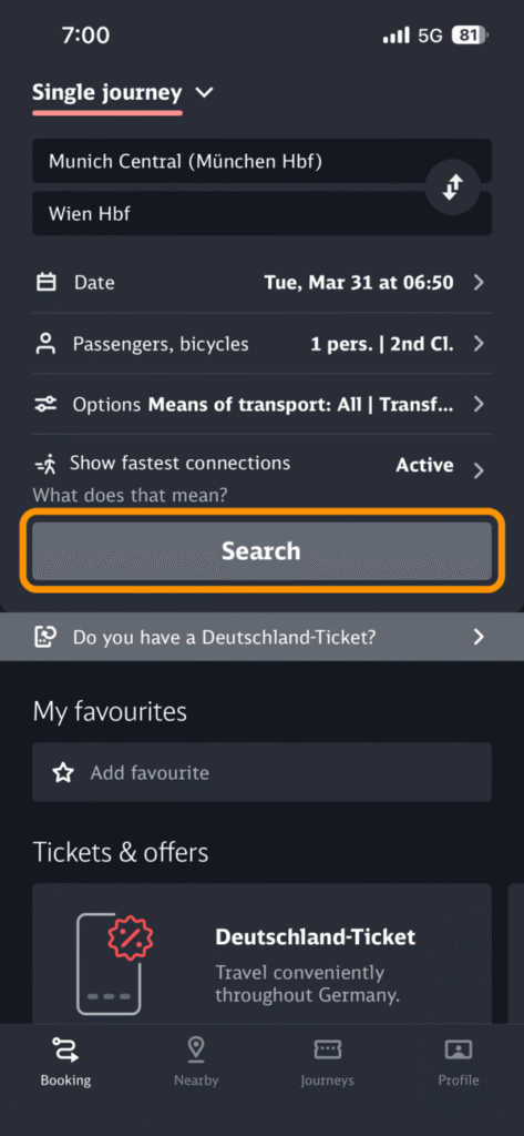 検索条件入力後の「Search」ボタン