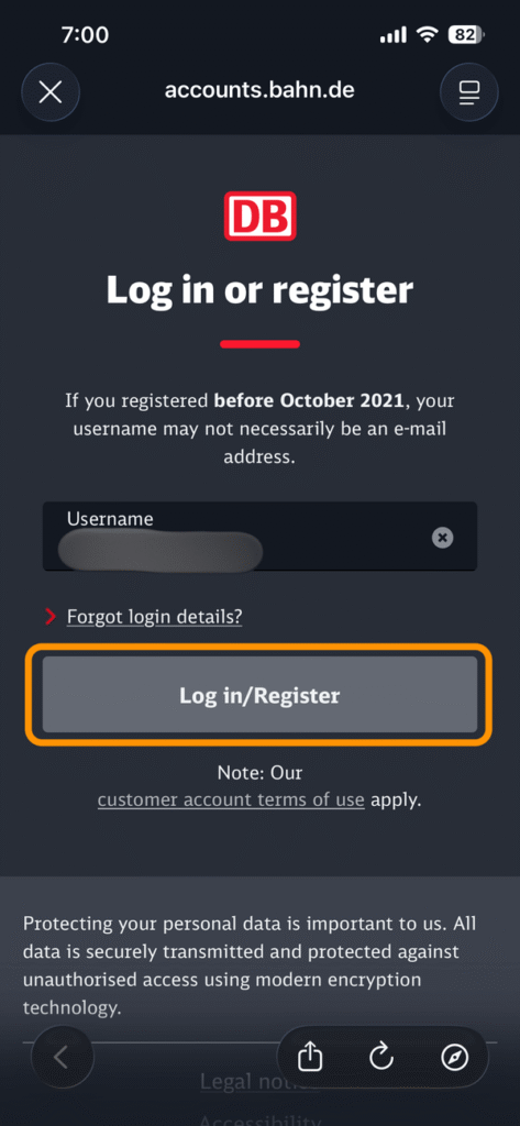 会員登録画面のログイン/登録ボタン