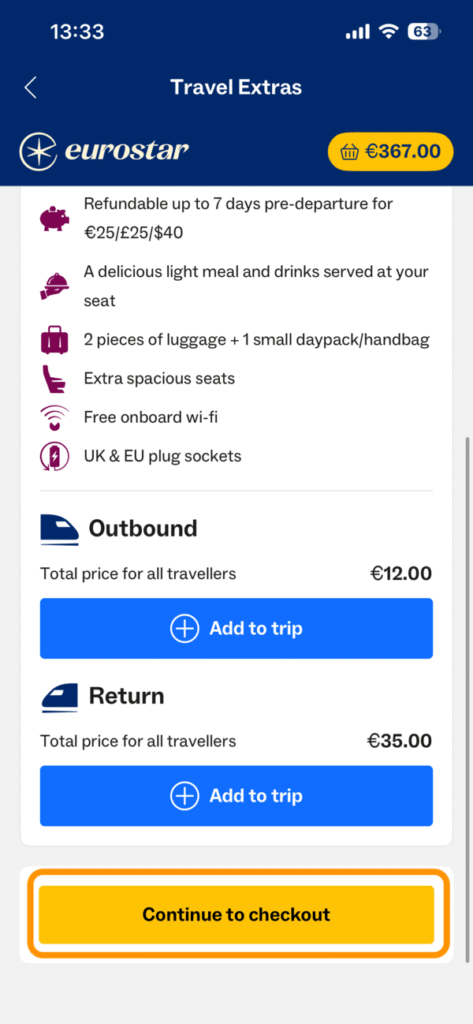 「Continue to checkout」ボタン