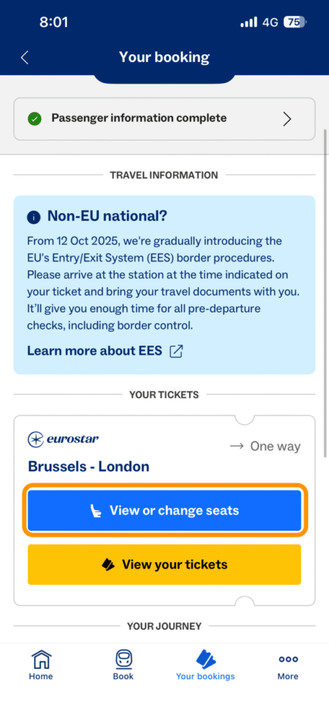 「View or change seats」ボタン