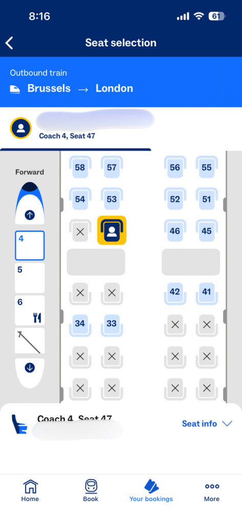 座席選択画面のシートマップ