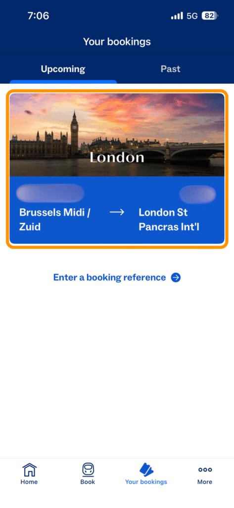 ユーロスターのチケット予約履歴画面