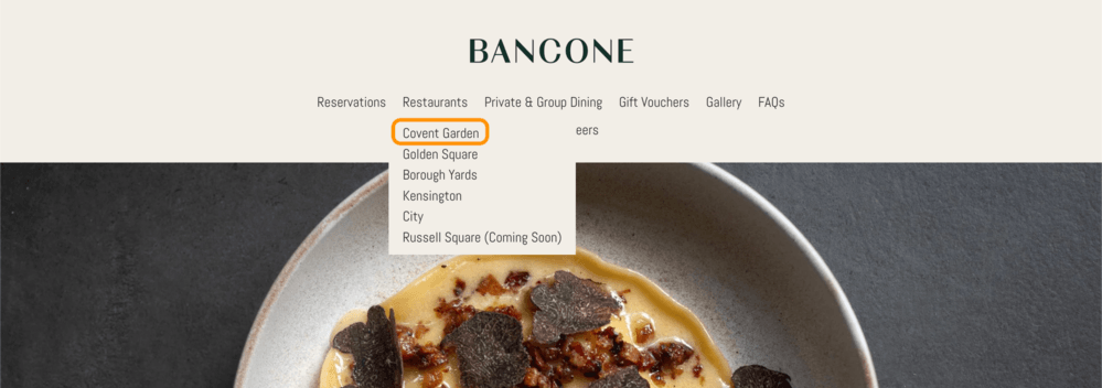 「Bancone」公式サイトのトップページ(Restaurants)