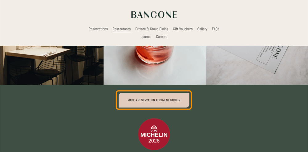 画面中央あたりにある「MAKE A RESERVATION AT COVENT GARDEN」ボタン