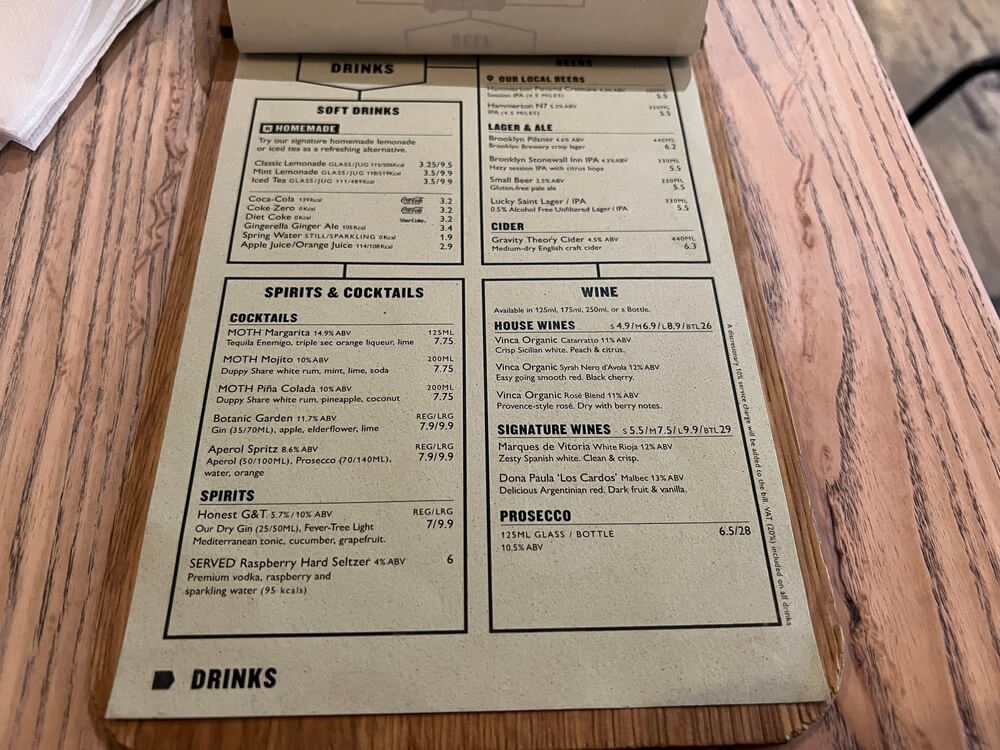 「Honest Burgers(オネストバーガー)」のドリンクメニュー