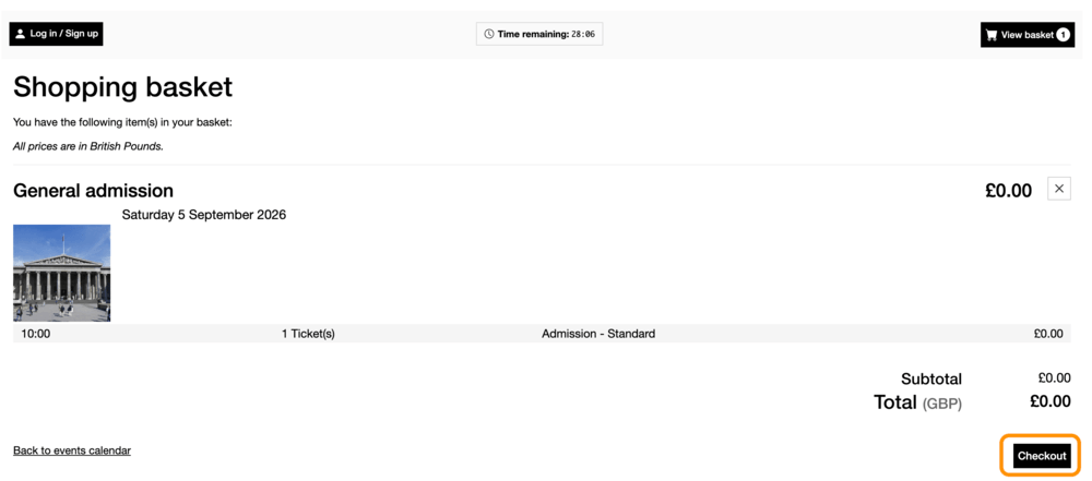 カート画面の「Checkout」ボタン