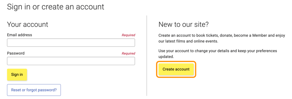 Sign inページの「Create account」ボタン