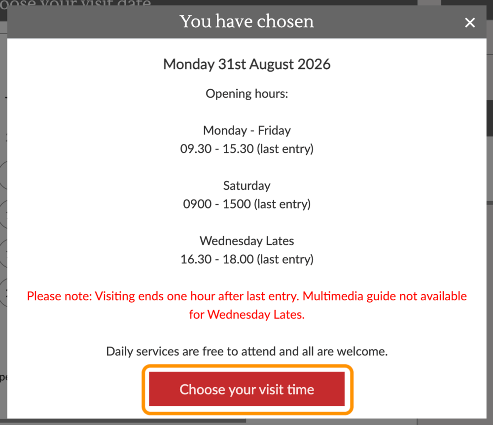 「Choose your visit time」ボタン